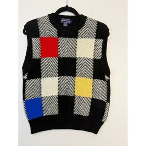 Hathaway Scottish Shetland Wool Sweater Vest Men's Large Colorblock Checkerboard
